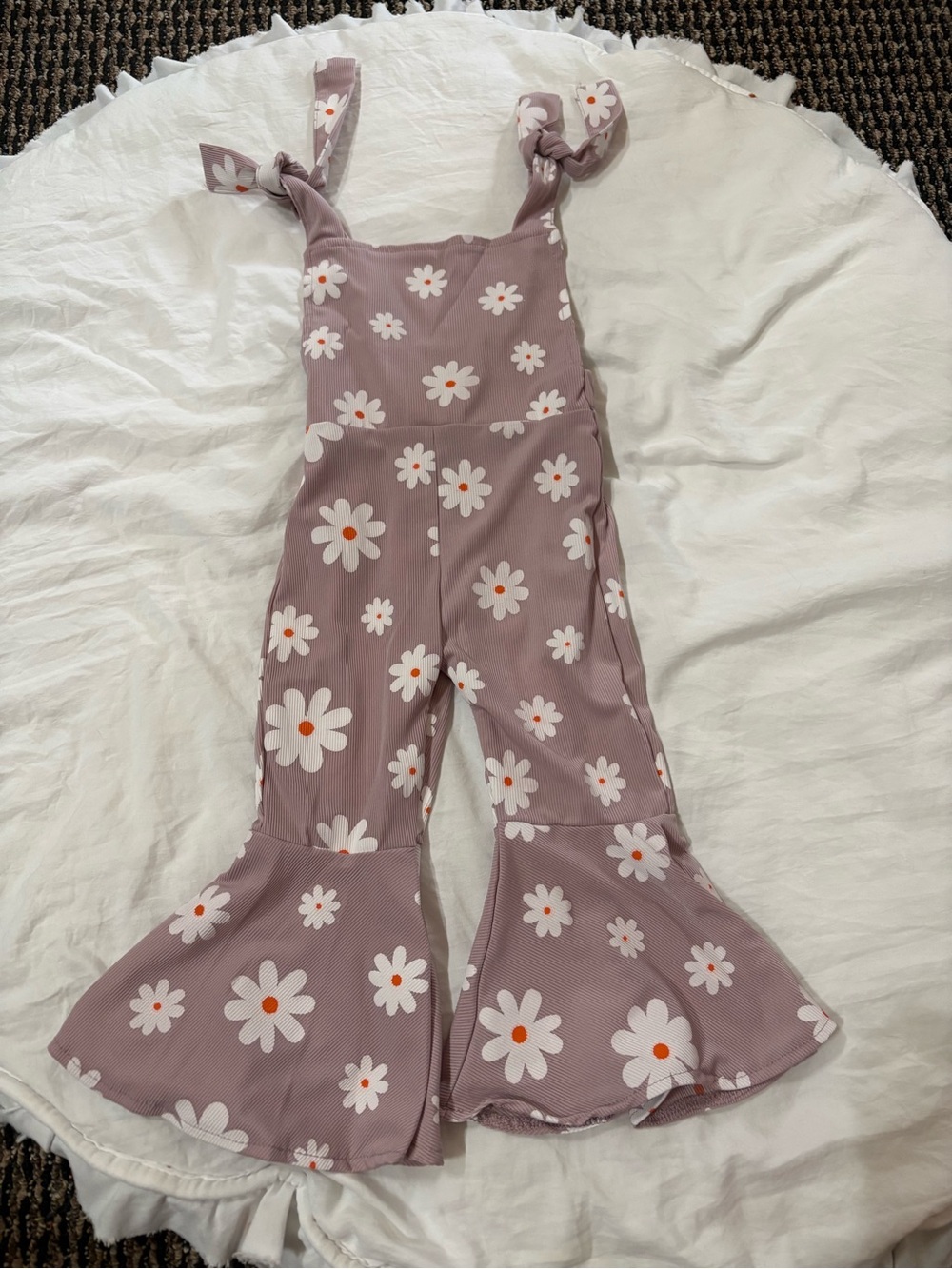 Kids Floral Tie-Shoulder Flared Jumpsuit - Mauve Daisy